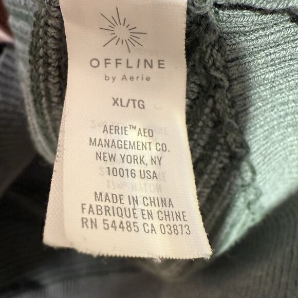 OFFLINE by Aerie Ribbed Half Zip Sweater Green Striped Thumbholes XL Pullover - Picture 5 of 9